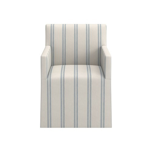Wilson Fully Upholstered Arm Chair w/ Casters, Standard, Performance Double Stripe, Mist, Bronze | Williams-Sonoma