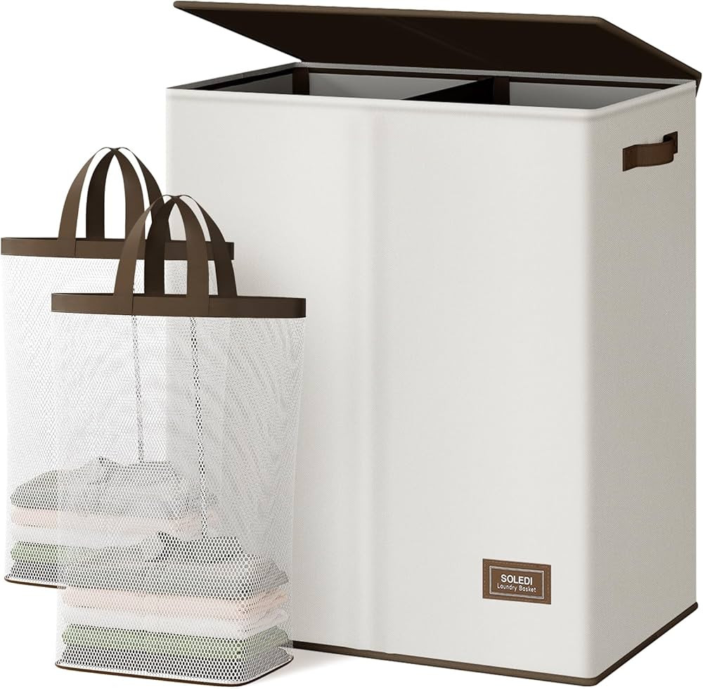 SOLEDI Luxury Double Laundry Hamper with Lid and Removable Bags, Large Hamper for Laundry, Laundr... | Amazon (US)