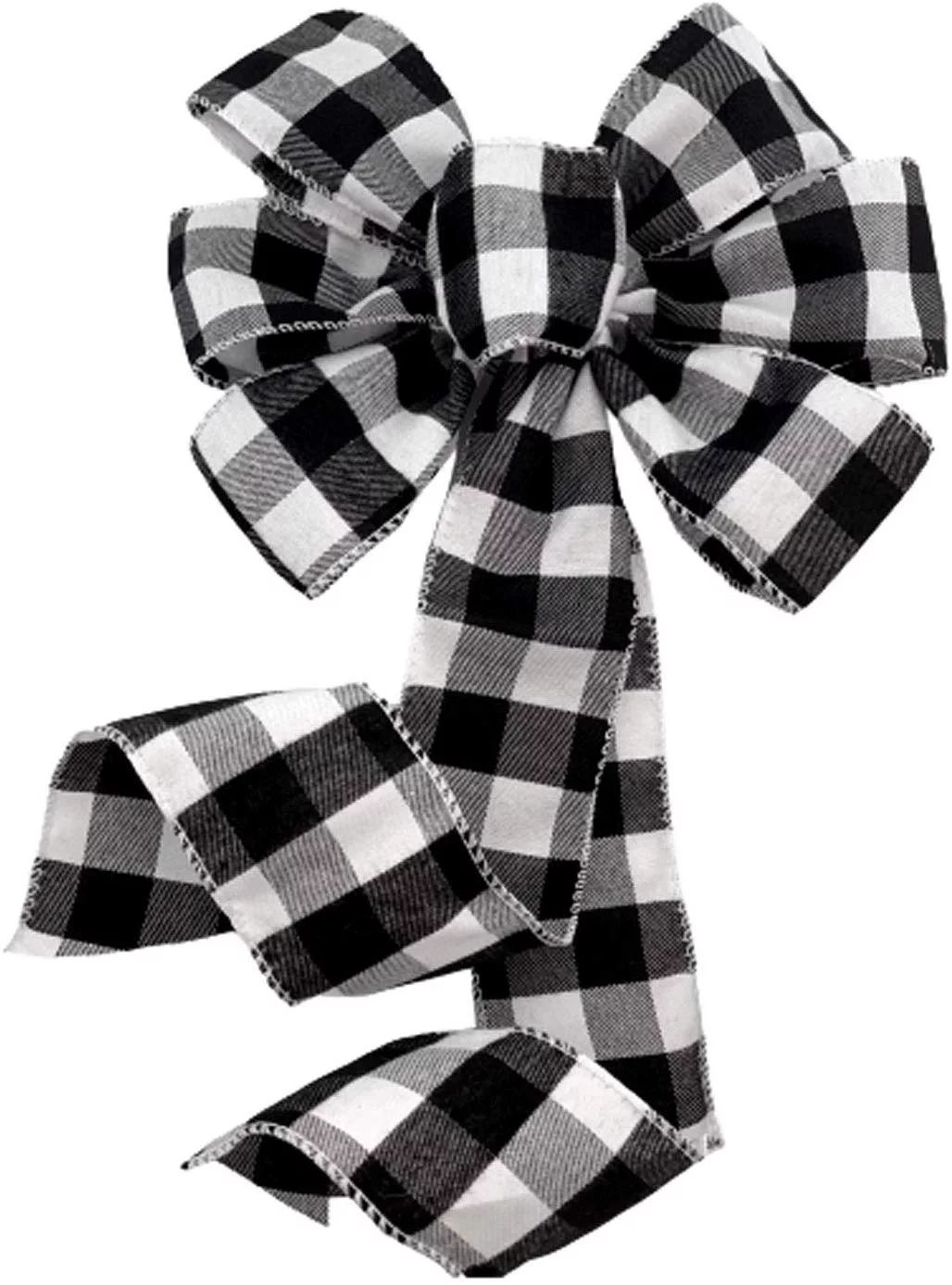 Buffalo Plaid Christmas Wreath Bow - 10" Wide, 18" Long Pre-Tied Bow, Black & White Checkers - Wa... | Walmart (US)