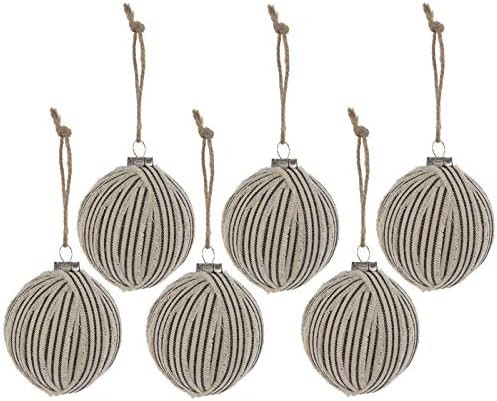 Black and White Ticking Striped Ball Christmas Ornaments Decorations 6 Ct | Amazon (US)
