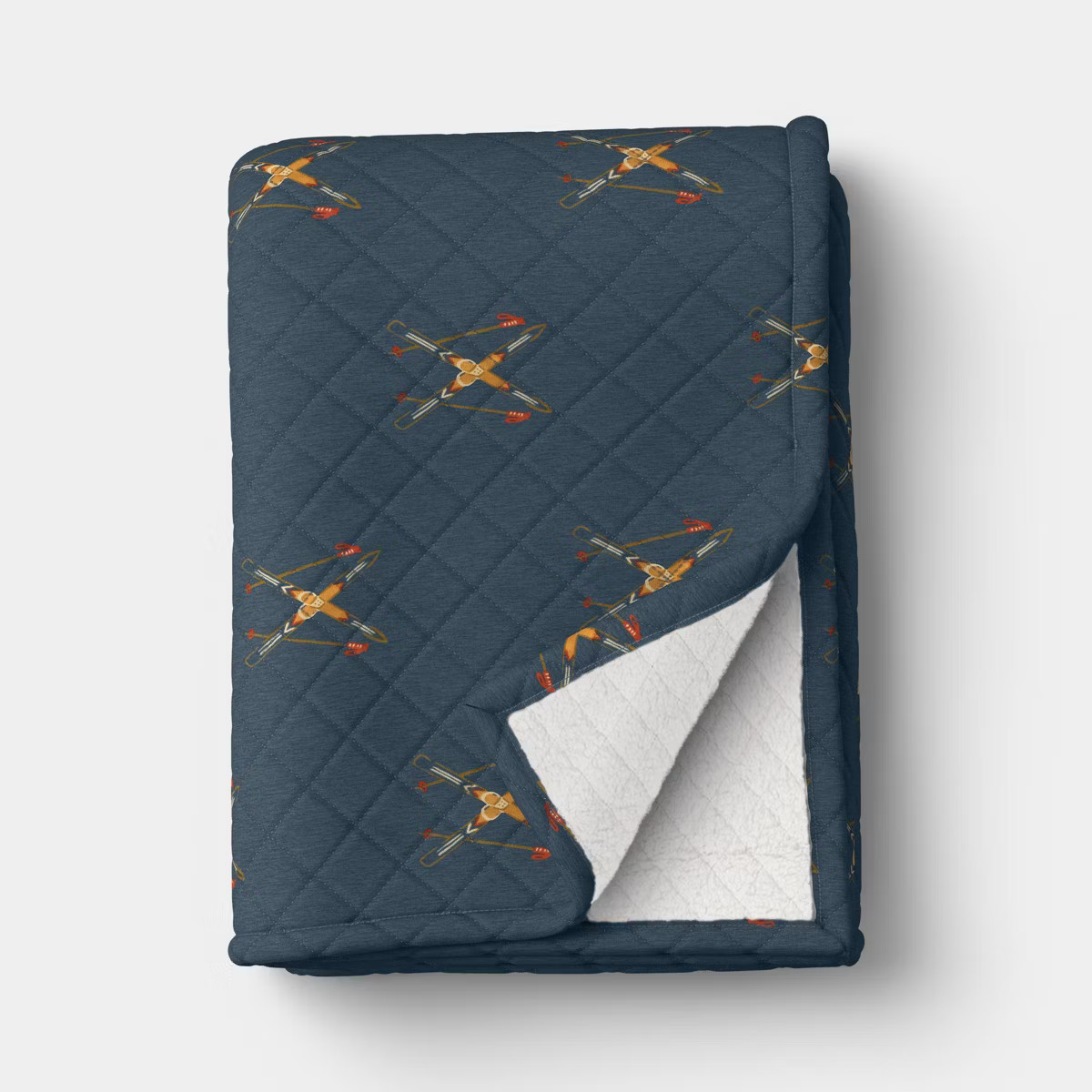 Skis Quilted Jersey Throw Blanket with Faux Shearling Reverse Navy - Room Essentials™ | Target