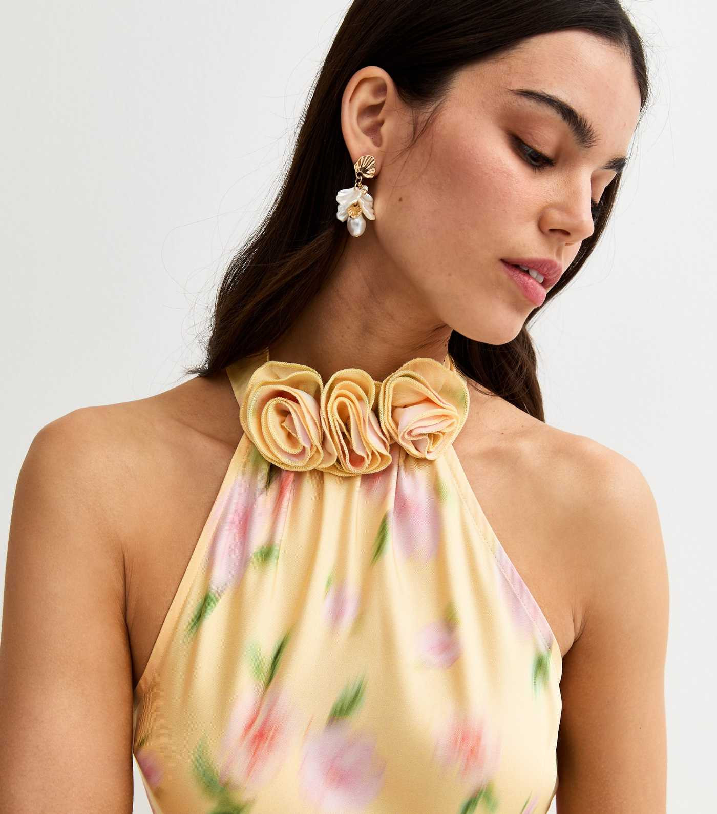 Yellow Blurred Floral Halter Neck Midi Dress | New Look | New Look (UK)