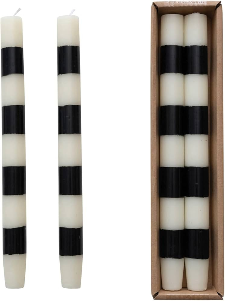 Creative Co-Op 10' H Unscented Taper Candles w/Stripes in Box, Cream Color & Black, Set of 2 (App... | Amazon (US)