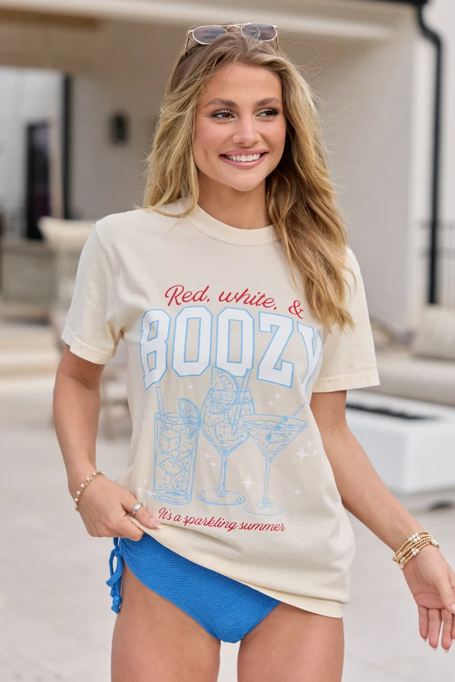 Red, White, & Boozy Ivory Comfort Colors Graphic Tee | Pink Lily