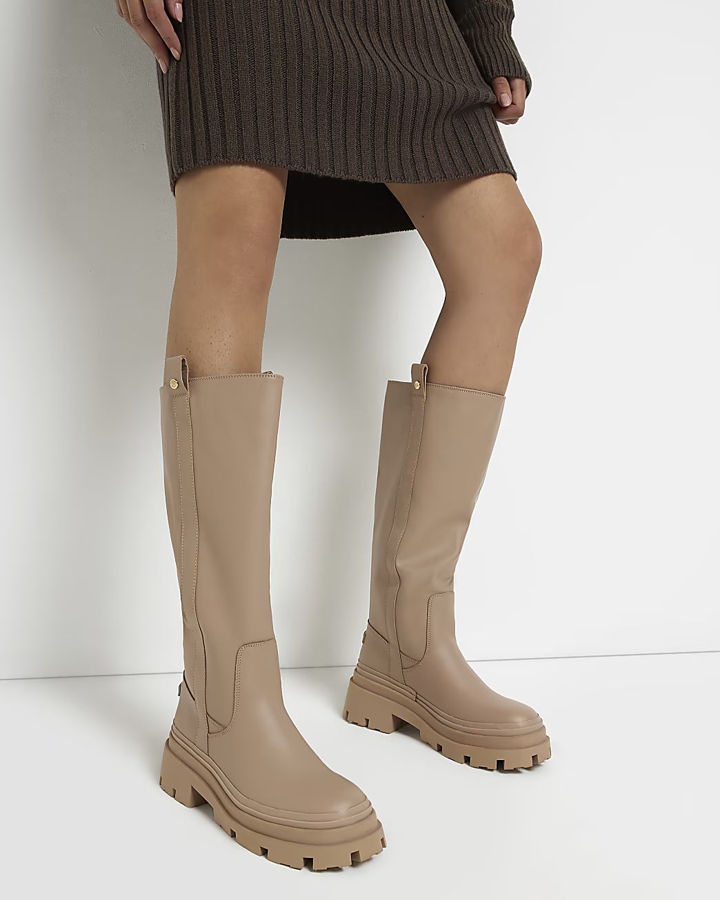 Beige chunky knee high boots | River Island (UK & IE)