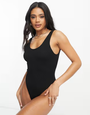 ASOS DESIGN Amy crinkle low back swimsuit in black - BLACK | ASOS | ASOS (Global)