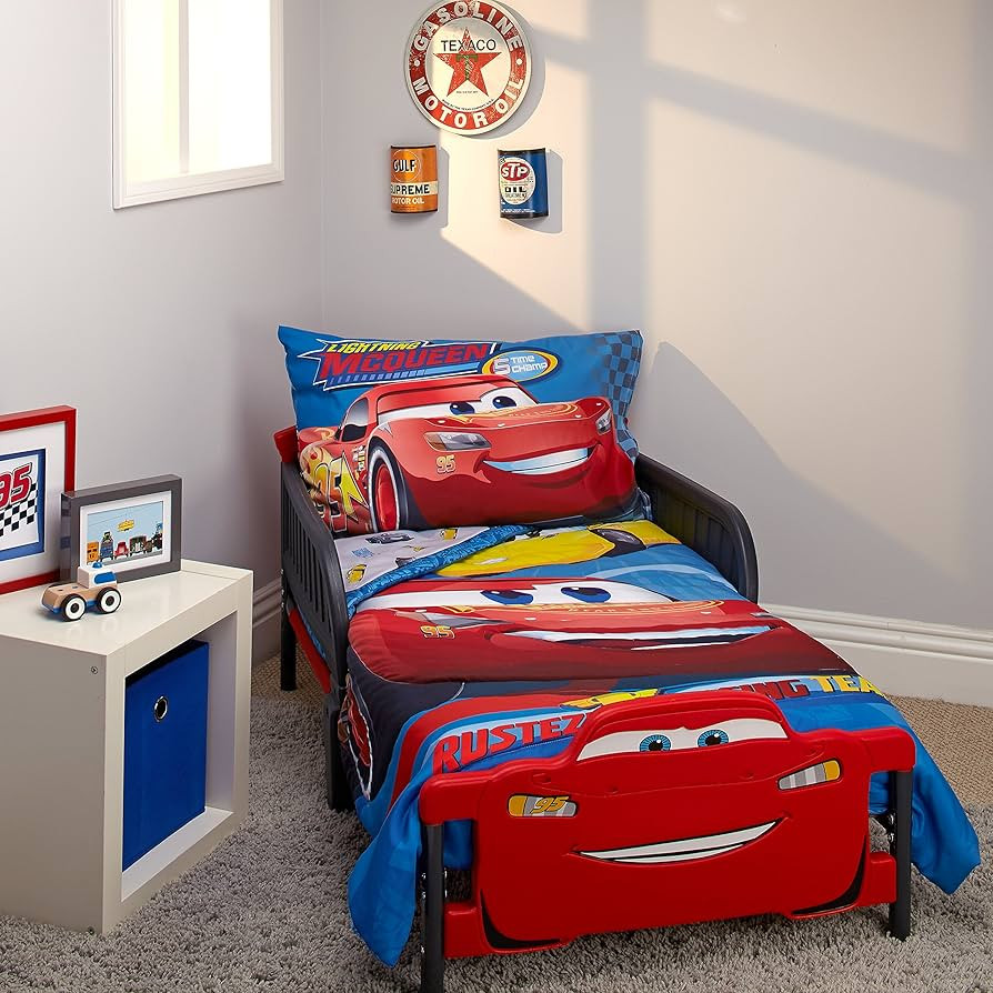 Disney Cars Rusteze Racing Team 4 Piece Toddler Bedding Set, Blue/Red/Yellow/White | Amazon (US)