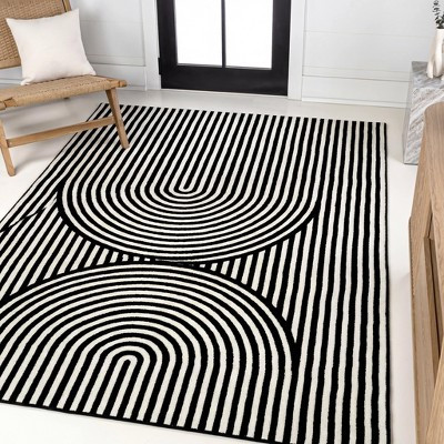 JONATHAN Y Sofia MidCentury Modern Arch Stripe Two-Tone High-Low Black/White 3 ft. x 5 ft. Area Rug, Non-Shedding, Easy-Clean | Target