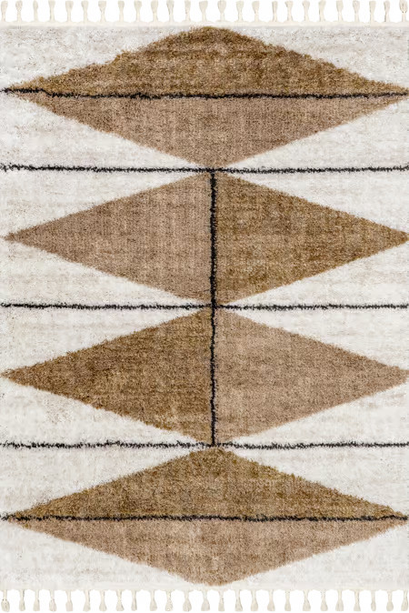 Light Brown Alexia Diamond Tasseled 8' 10" x 12' Area Rug | Rugs USA