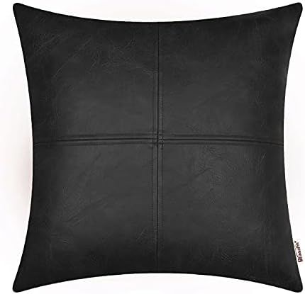 BRAWARM Black Faux Leather Throw Pillow Covers 16 X 16 Inches, Black Throw Pillow Covers, Hand St... | Amazon (US)