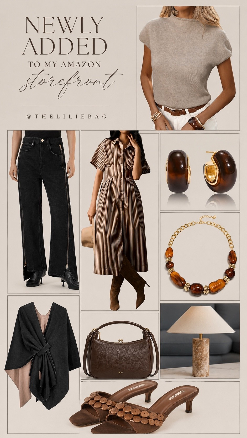 Just  added another batch of fall favorites to my Amazon Storefront! 🤎✨

This drop is full of elevated neutrals and rich chocolate tones. I'm loving the knit cap sleeve top, zip-detail black jeans, the prettiest striped midi dress, statement jewelry, a chic brown handbag, cozy wrap, and these gorgeous kitten heels. Plus, I found the cutest lamp to warm up any space for fall.

 new arrivals, Amazon finds, Amazon fashion, Amazon storefront, knit top, cap sleeve sweater, black jeans, striped midi dress, brown handbag, kitten heels, statement necklace, resin earrings, cozy wrap, table lamp, fall home decor, neutral style, chocolate brown trend, affordable fashion, fall outfits, LTKFinds, LTKStyleTip.

#LTKSeasonal #LTKHome