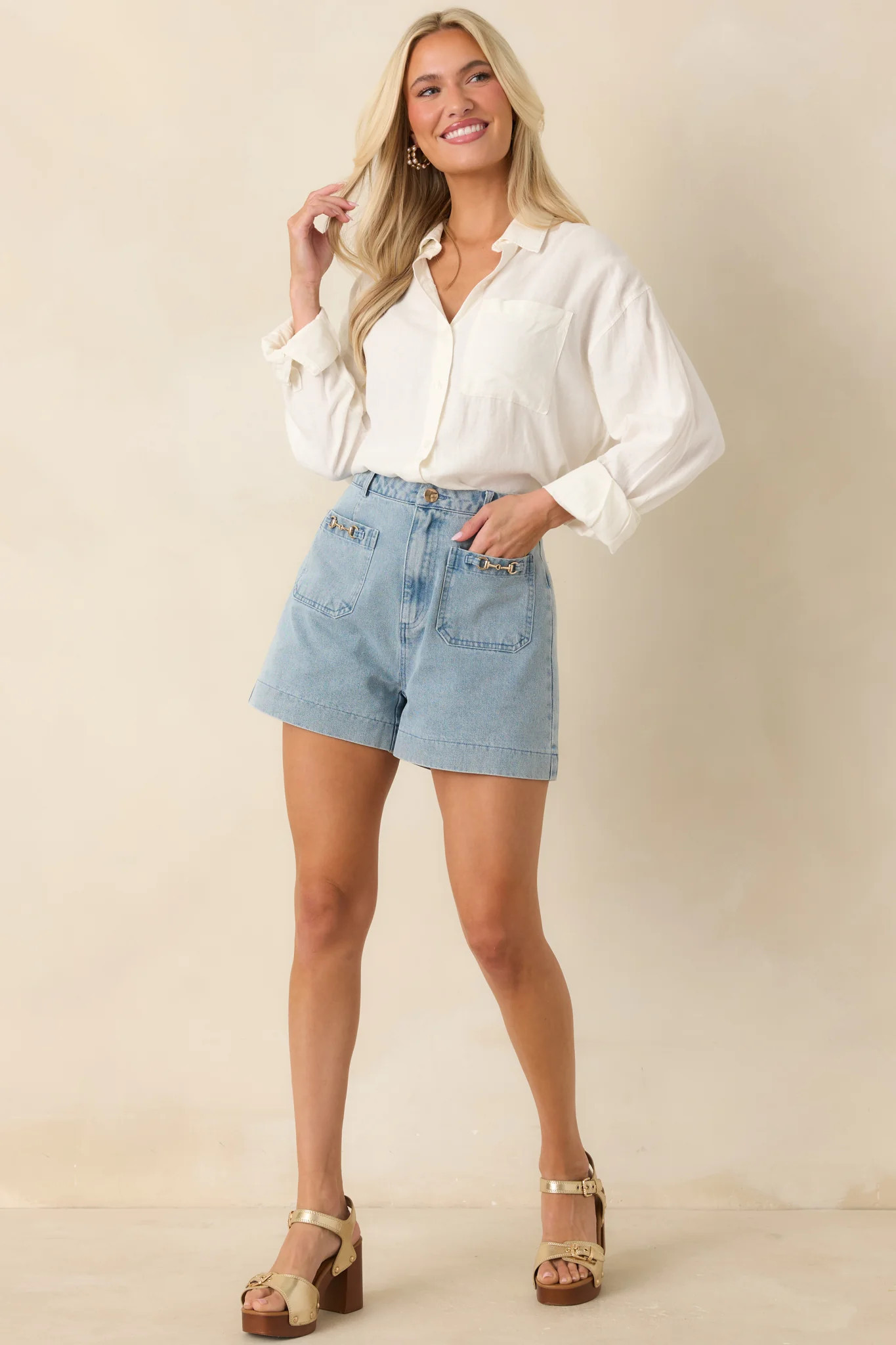 Z Supply The Signature White Linen Blend Button Down Top - M / White | Red Dress