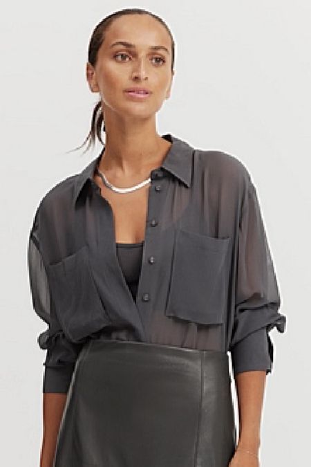 The sexy black silk shirt. Wear over a black lace bra or cami. Perfect with leather black pants/skirt or tucked into jeans.