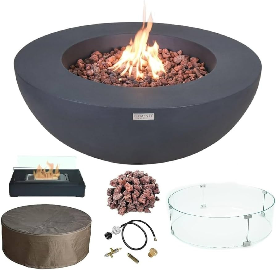 Elementi Lunar Bowl Cast Concrete Fire Table, Outdoor Fire Pit Fire Table/Patio Furniture, Stainl... | Amazon (US)