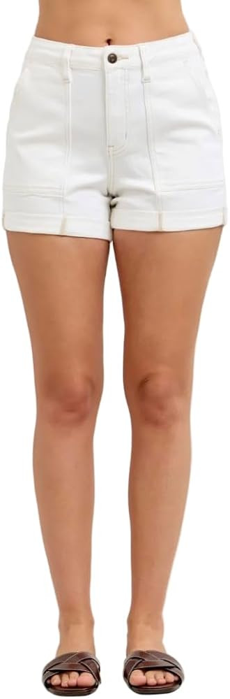 Judy Blue High Rise Weekender Shorts with Double Rolled Cuff- Ivory Gem | Amazon (US)