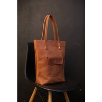 Handmade Leather Tote Bag Brown Genuine Handbag | Etsy (US)