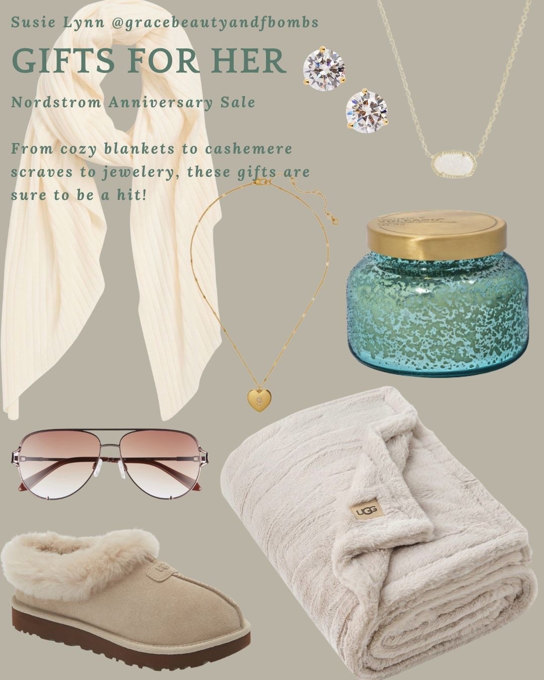 #Nsale gifts for her! @nordstrom #Nordstromanniversarysale #giftsforher #cashmerescarf #capriblue #ugg #cozyblanket #uggblanket #uggslippers #slippers #quaysunglasses #katepsade #heartlocket #monogramlocket #studearrings #LTKNsale

#LTKselfcare #LTKSeasonal #LTKSaleAlert