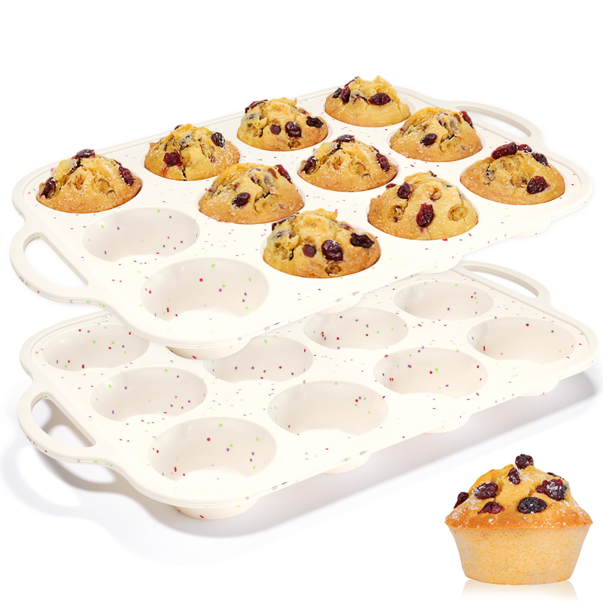 Silicone Muffin Pan, with Metal Reinforced Frame 2.8 Inch Regular Size Silicone Cupcake Pan Nonst... | Amazon (US)