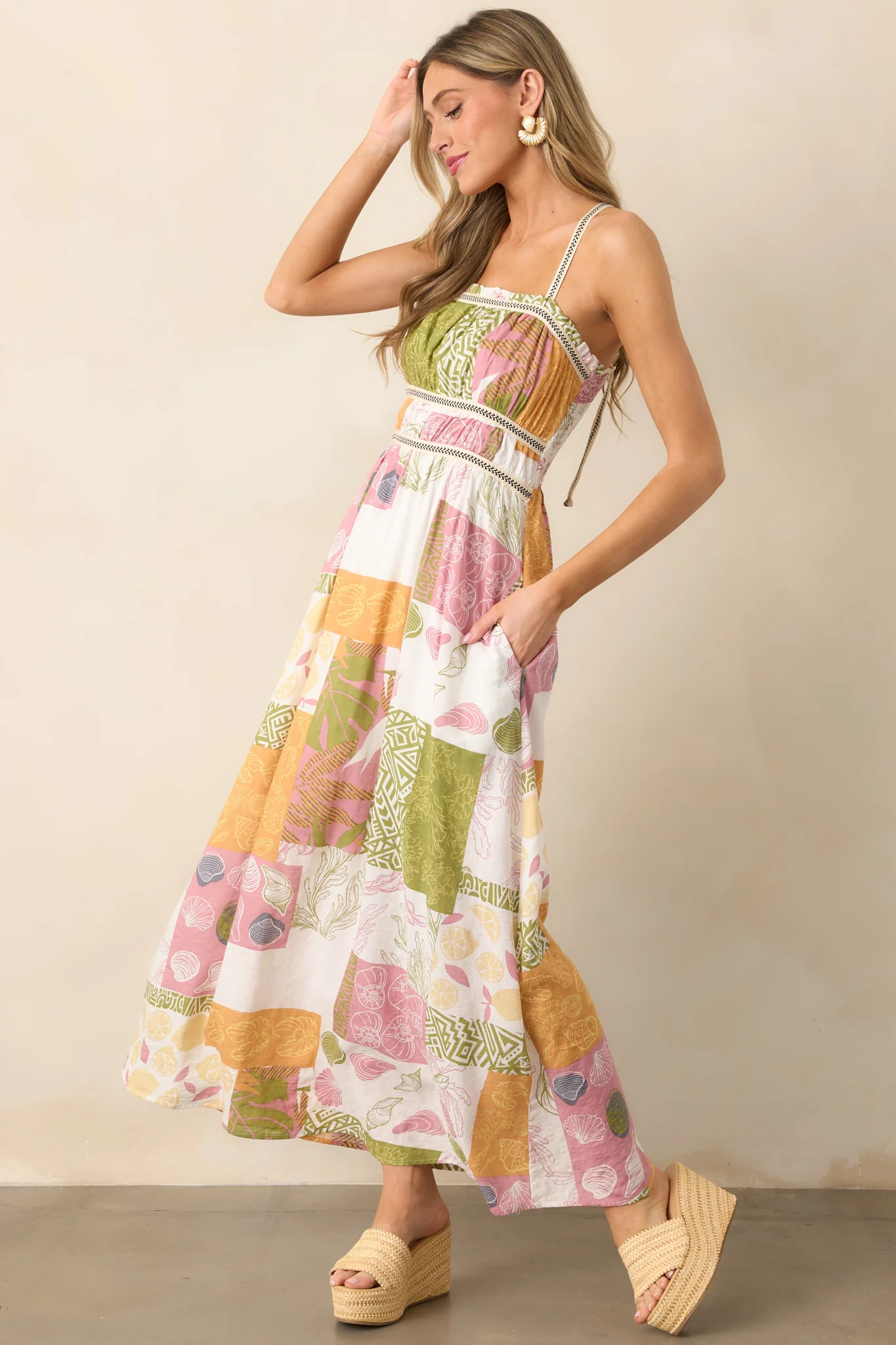 Trip To The Shore Ivory Patchwork Print Maxi Dress | Red Dress