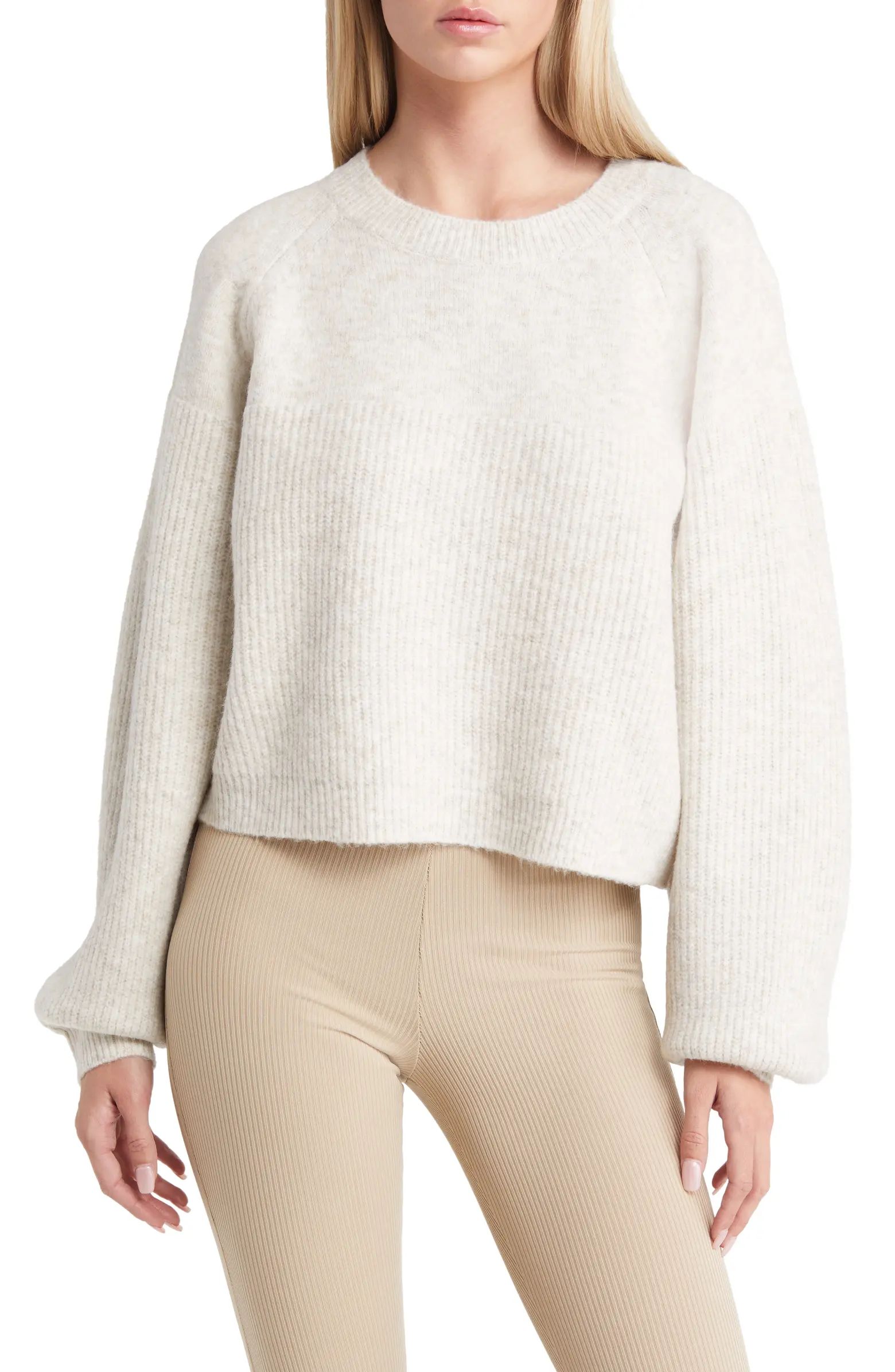 Topshop Mixed Stitch Balloon Sleeve Crop Sweater | Nordstrom | Nordstrom