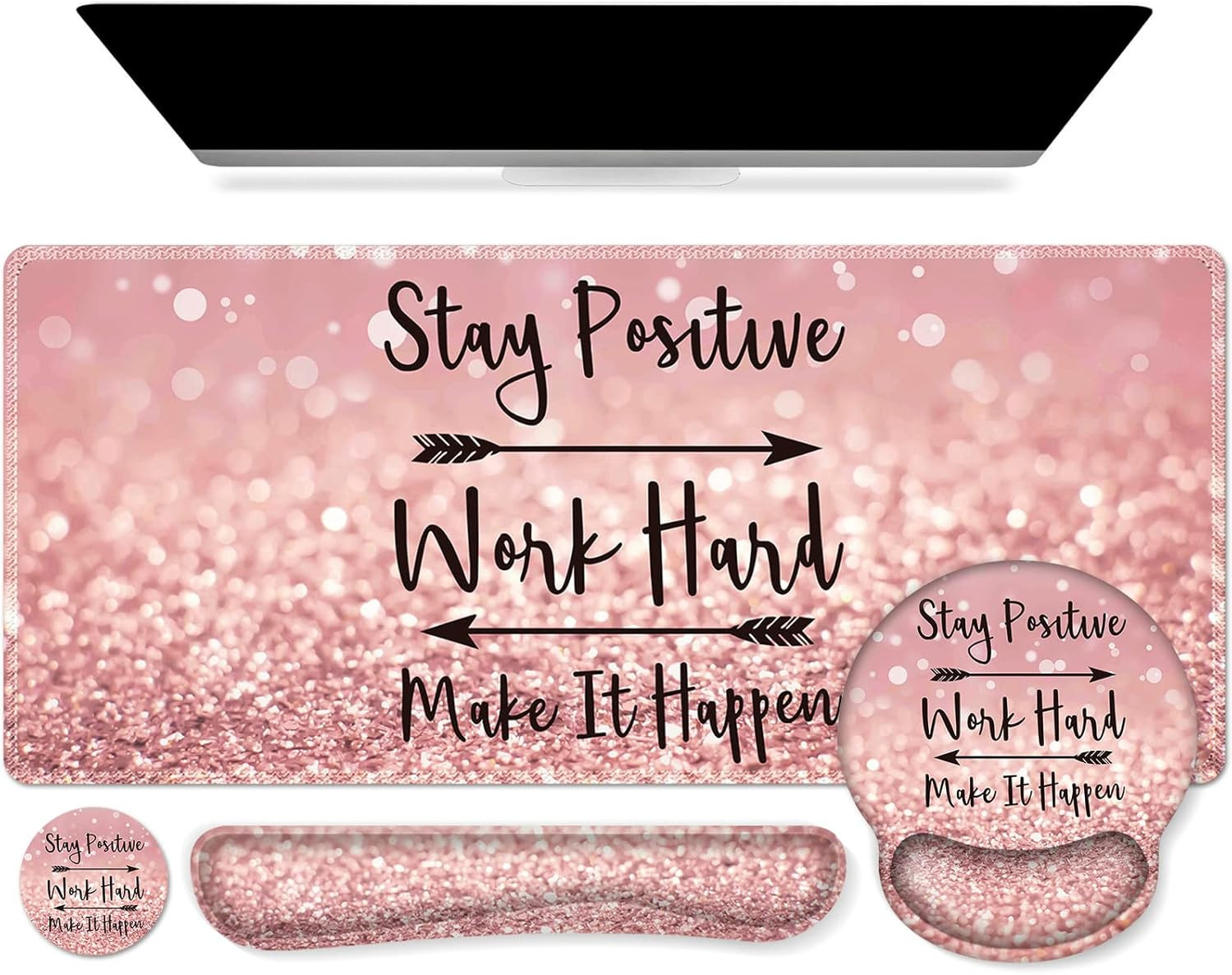 iCasso Mouse Pad,Large Pink Desk Mat, 4in1 XXL Mousepad + Keyboard Wrist Rest+Mouse Wrist Rest+Co... | Amazon (US)