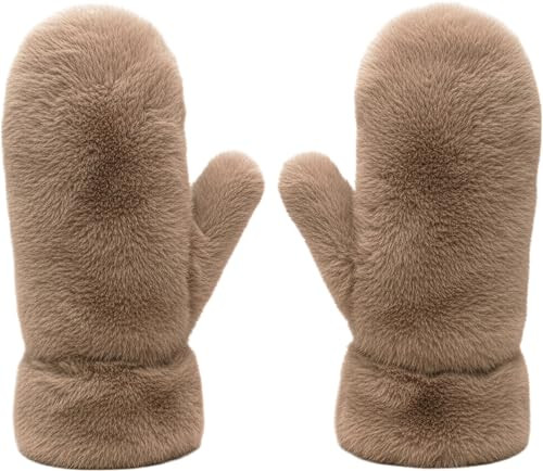 Funky Junque Fuzzy Faux Fur Mittens for Women - Taupe | Amazon (US)
