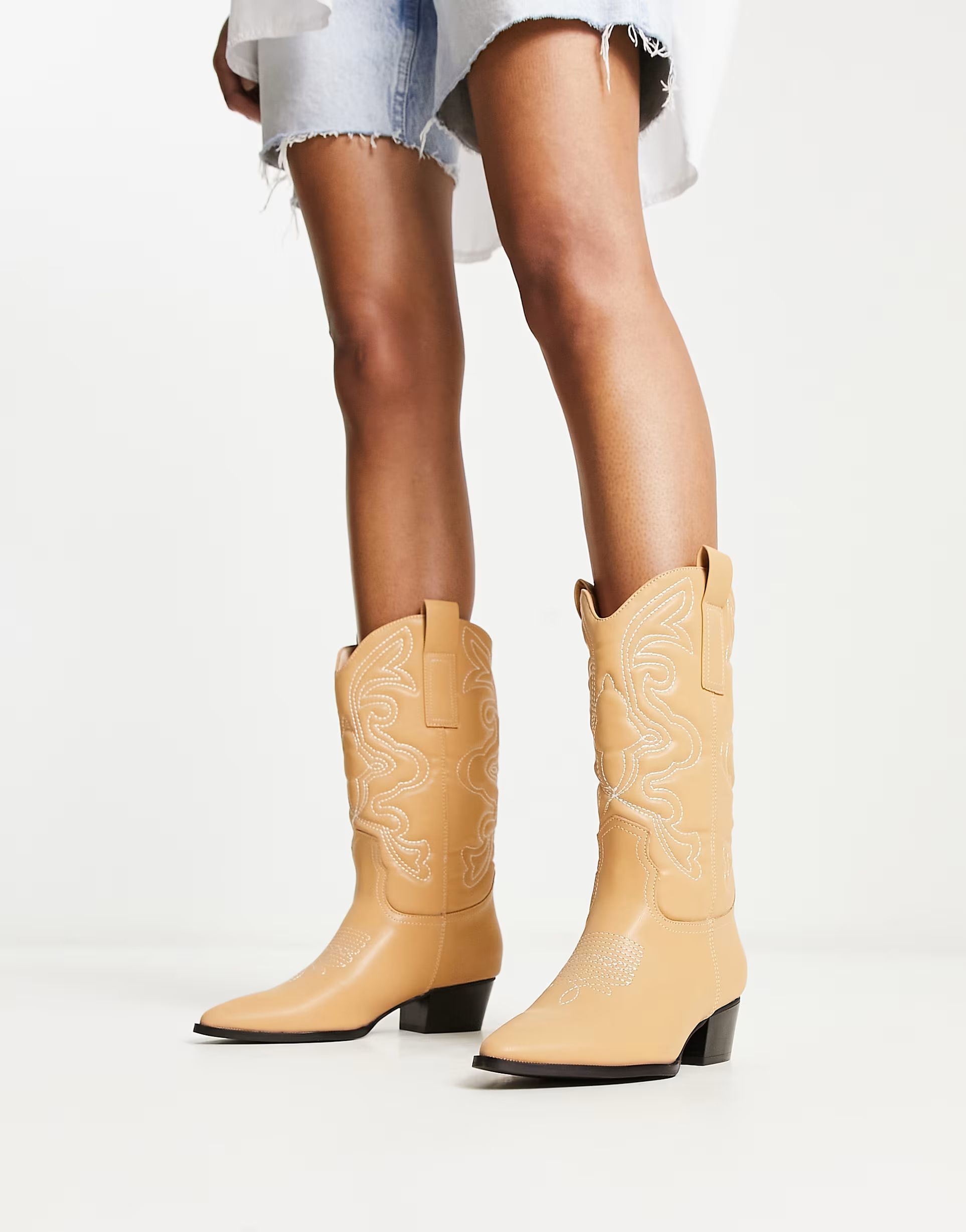 Glamorous knee western boots in beige | ASOS (Global)