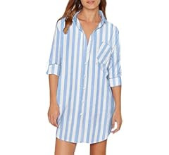 Auxo Women Long Sleeve V Neck Pocket Shirt Dress Tunic Top Casual Solid Charade Blouse | Amazon (US)