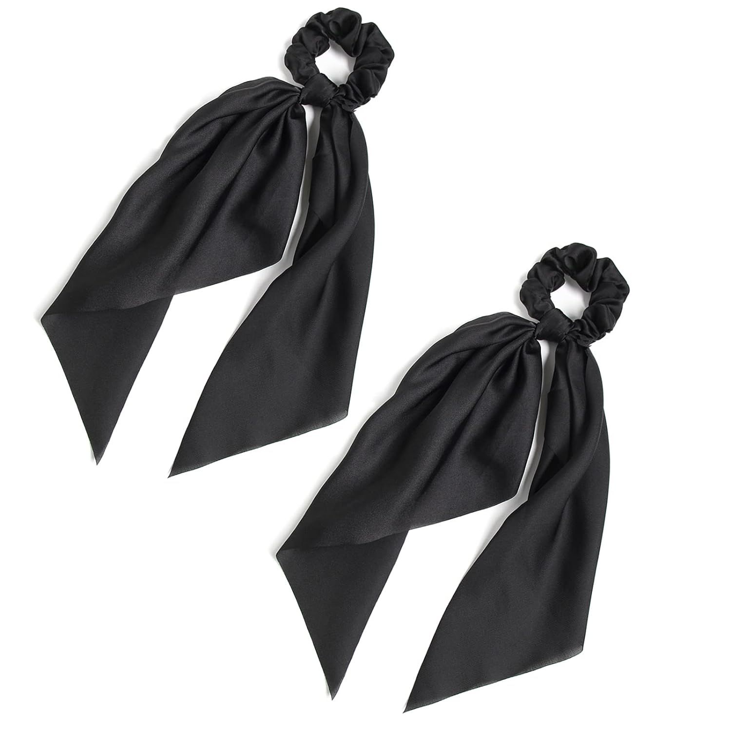 Pack of 2 Knotted Bow Hair Scrunchies Elastic Hair Scarf Black Hair Ties Bands Satin Hair Ribbon ... | Amazon (US)
