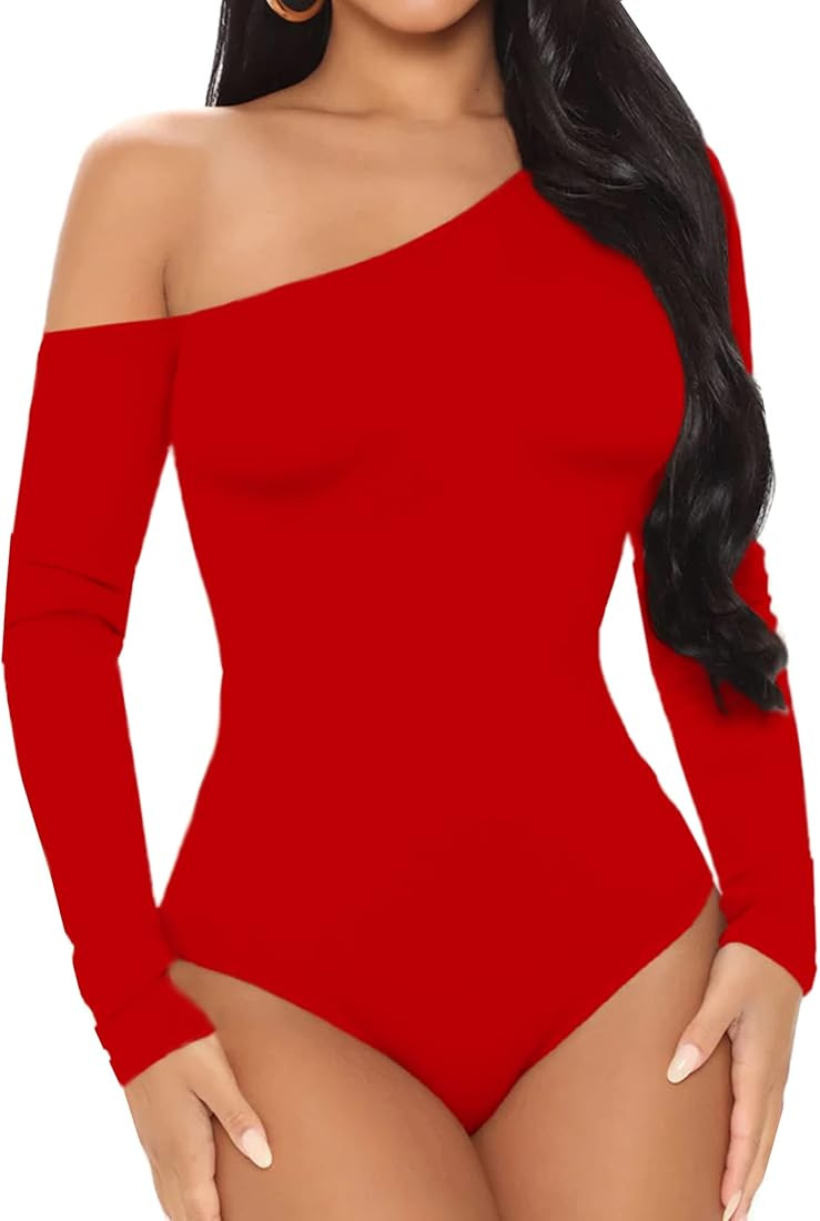 BelleLovin AESLOVIN Women's sexy One Shoulder Long Sleeve Tops T Shirt Bodysuit Jumpsuit | Amazon (US)