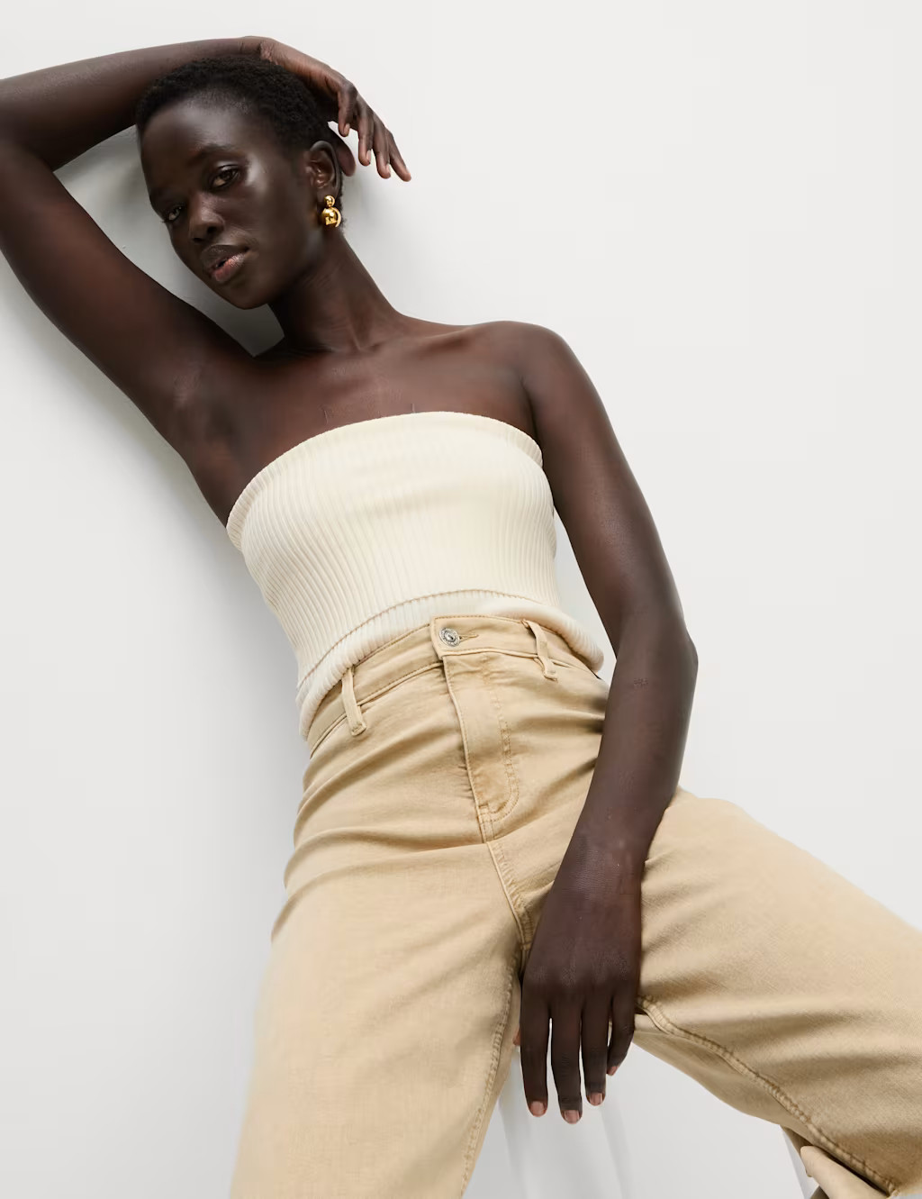 Ribbed Slim Fit Crop Bardot Top | Marks & Spencer (UK)