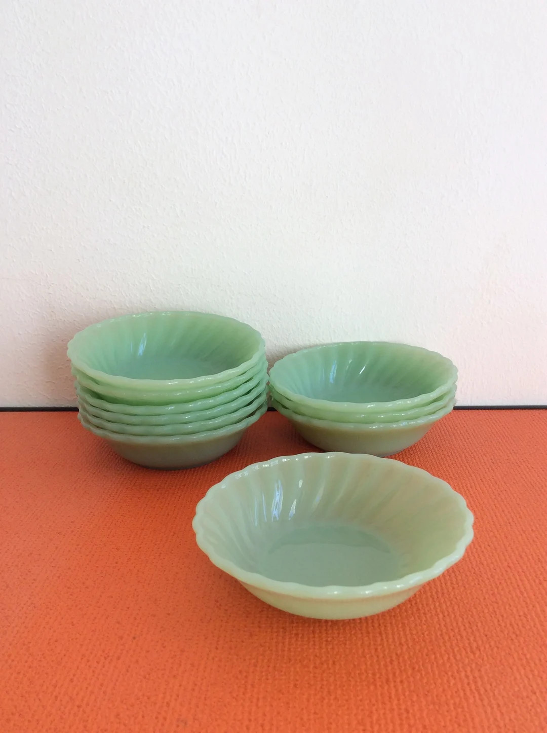 Anchor Hocking Fire King glassware - Dessert bowls. Jadeite glass desert bowls. Vintage mid centu... | Etsy (US)