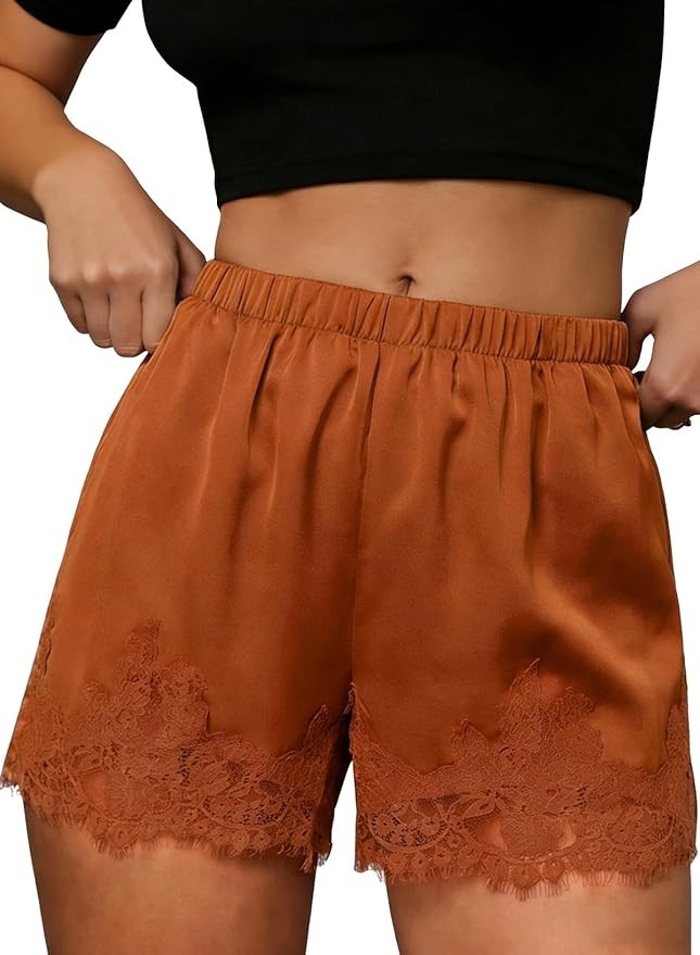 EVALESS Womens Shorts Satin Silk Lace Shorts 2026 Summer Micro Mini Slip Pajama Shorts Cute Beach... | Amazon (US)