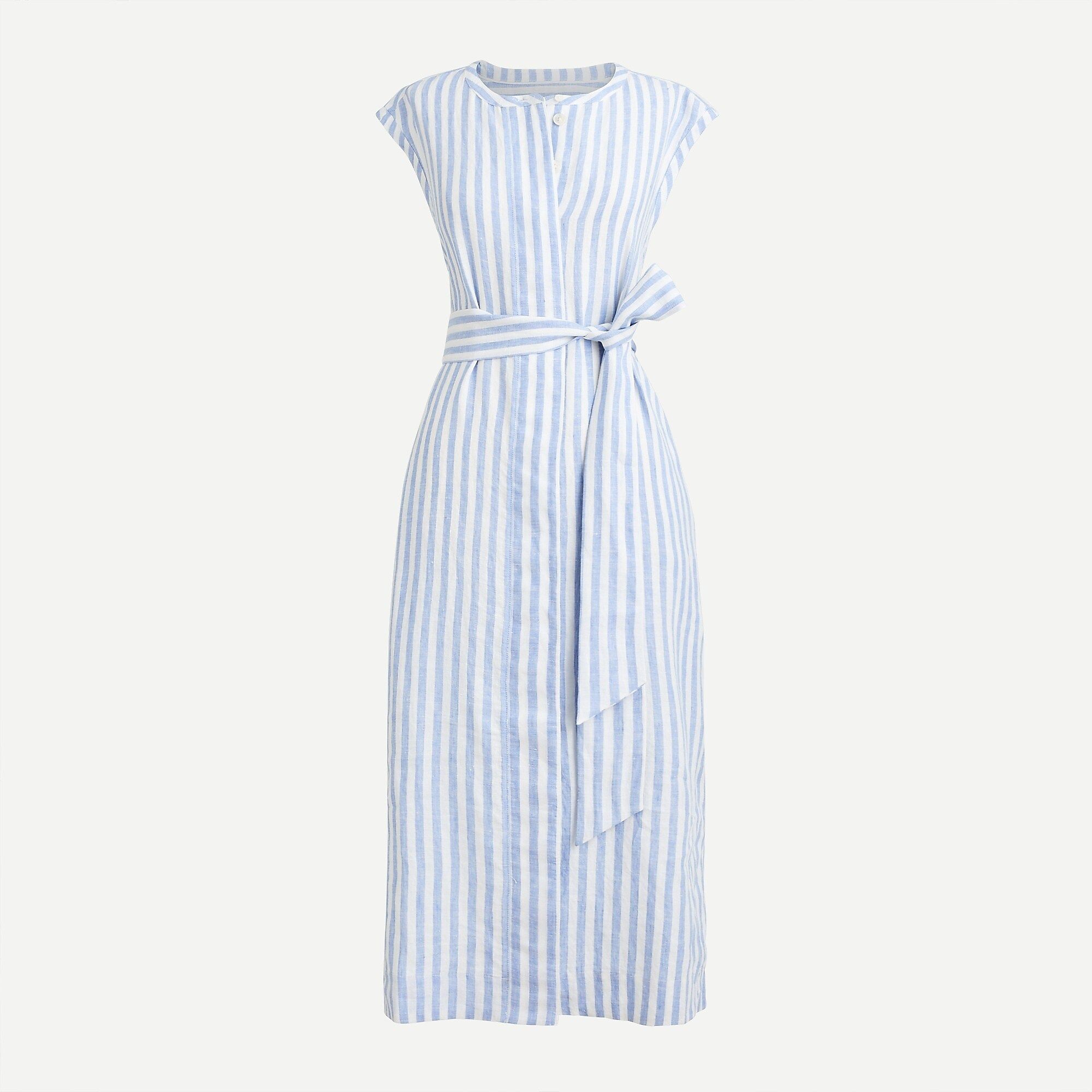 Tie-waist linen shirtdress in stripe | J.Crew US