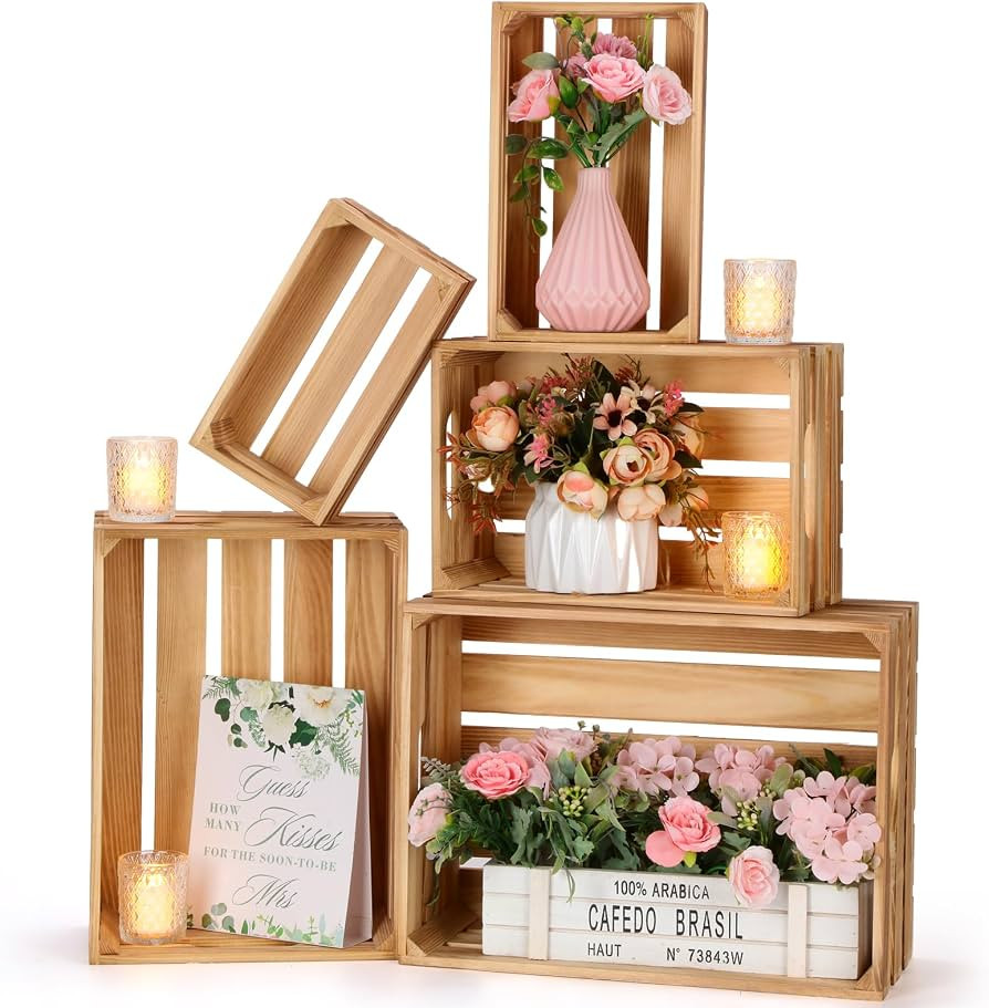 Soaoo 5 Pcs Decorative Nesting Wooden Crates for Storage Display 5 Size Large Small Rustic Wood D... | Amazon (US)