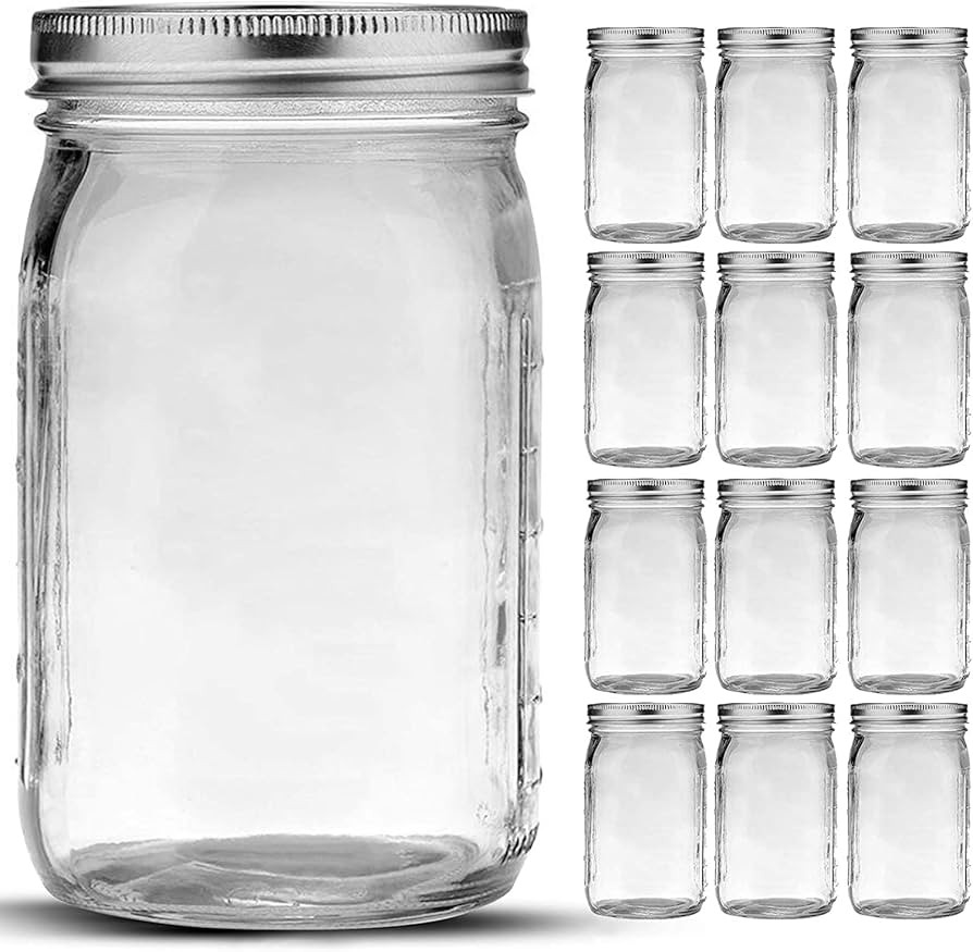 Bedoo Mason Jars 32 oz, 12 Pack Quart Mason Jars With Wide Mouth Lids, Glass Jars for Canning, Fo... | Amazon (US)