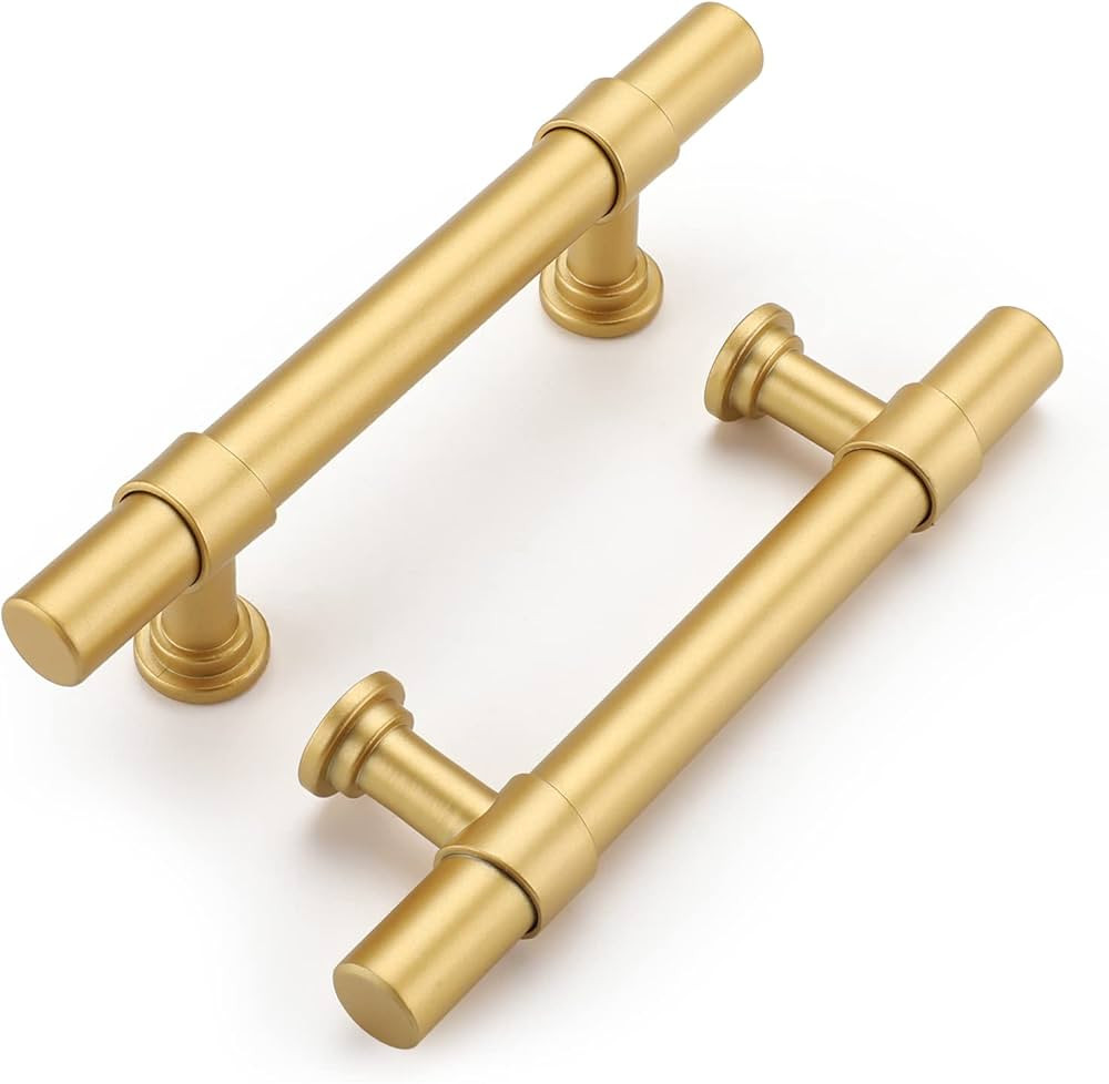 Haliwu 10 Pack Gold Cabinet Handles, Brushed Brass Cabinet Pulls Kitchen Cabinet Handles Barrel C... | Amazon (US)