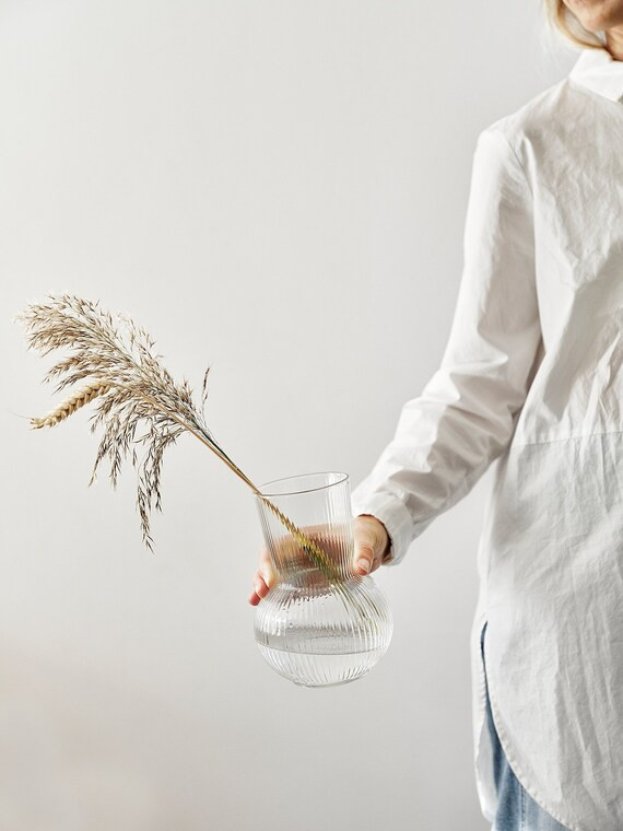 Sculptural Textured Glass Vase Minimalist Design Flower Arrangement DIY Vintage Style Wedding Sum... | Etsy (US)