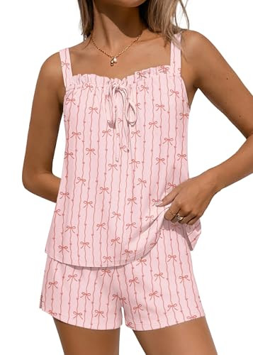 Ekouaer Womens Pajamas Sets 2 Piece Cute Tank Top and Shorts Lounge Set Sleeveless Pjs Set Sweet ... | Amazon (US)