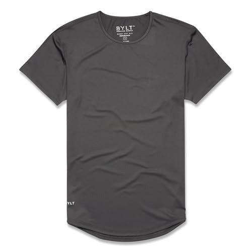 BYLT Performance Drop-Cut Men's T Shirt – Athletic Drop Cut Crewneck Tee – Moisture Wicking, Quick-Dry, Tapered Fit, Dark Charcoal, XX-Large | Amazon (US)
