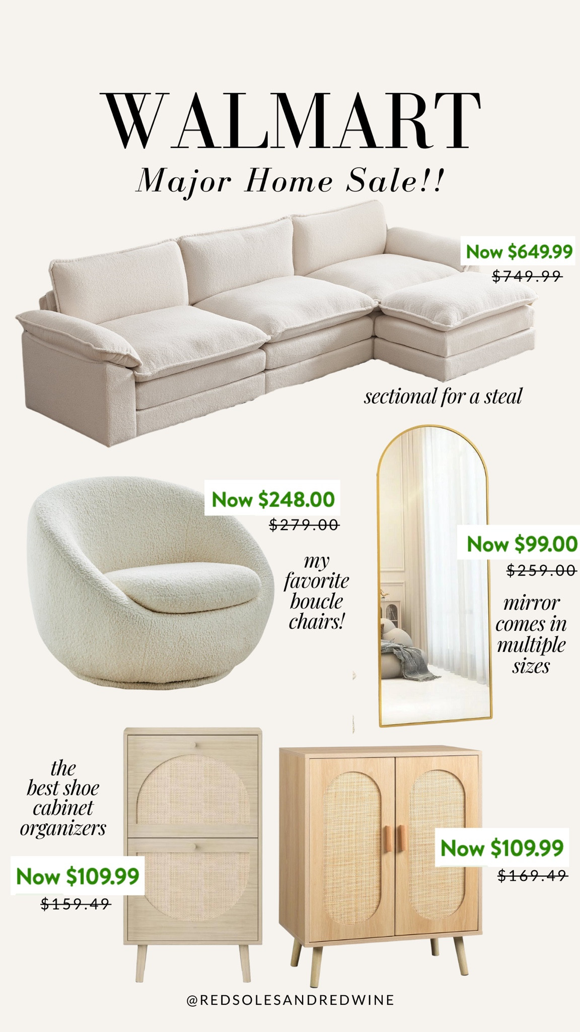 MAJOR SALE on my favorite Walmart home finds! Ivory sectional, boucle chairs, arch mirror, shoe organizer, shoe cabinet organizers

#LTKSaleAlert #LTKxWalmart #LTKHome