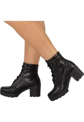 Bota Coturno Amorelle Salto Grosso Cano Curto Sintético Preto | Dafiti (BR)