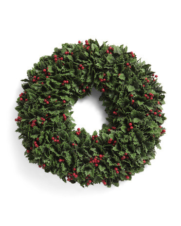 24in Outdoor Safe Holly Leaf Berry Wreath | TJ Maxx