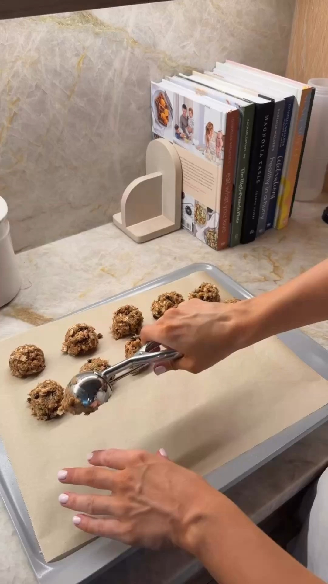 My stainless steel cookie scoop and similar  baking sheets!