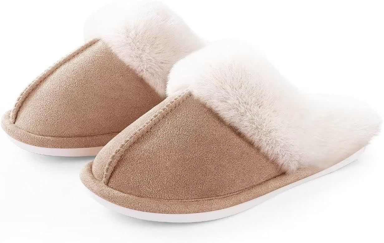 ZriEy Womens Suede Comfy Slippers Memory Foam Fluffy Warm Non-Slip Comfortable Slip-on House Shoe... | Amazon (US)