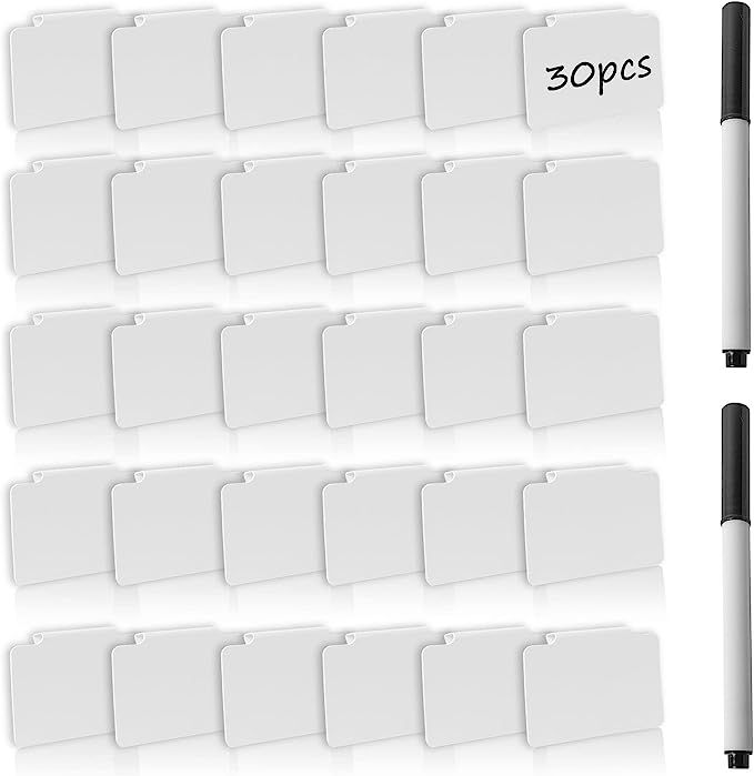 30 Pcs Basket Bin Labels Clip On Set, Dveda Matt White Plastic Removable Bin Clip Labels with 2 W... | Amazon (US)