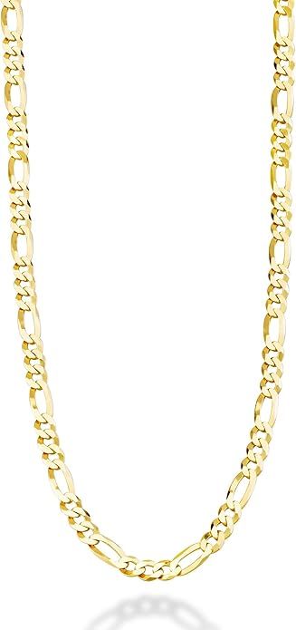 Miabella Solid 18K Gold Over Sterling Silver Italian 5mm Diamond-Cut Figaro Link Chain Necklace f... | Amazon (US)