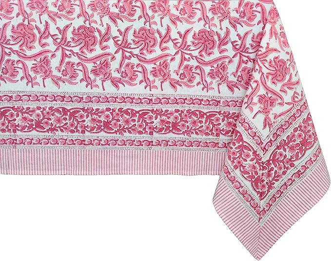 ATOSII Red Bloom 100% Cotton Tablecloth, Handblock Print Square Table Cover for Kitchen Dining I ... | Amazon (US)