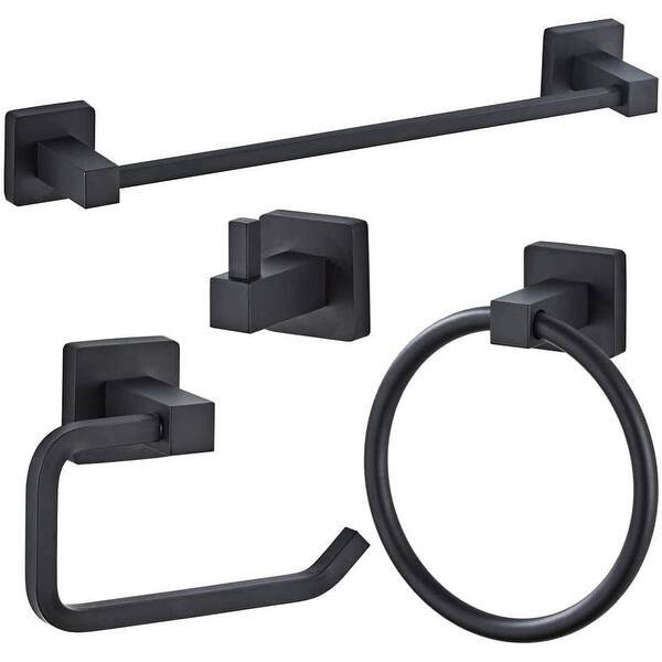 4-piece Black Stainless Steel Bathroom Towel Hardware Set - Overstock - 34989948 | Bed Bath & Beyond