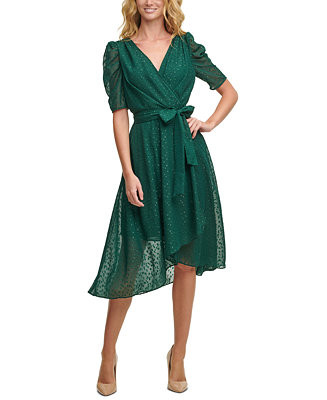 Tommy Hilfiger Glitter-Dot Puff-Sleeve Midi Dress - Macy's | Macy's